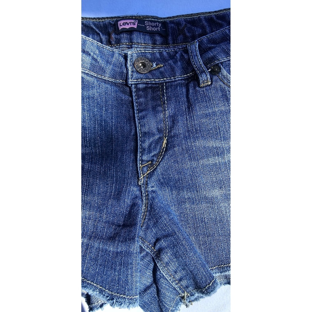 Levi's Shorty Shorts Raw Distressed Hem Medium Wash Denim Shorts Size 14 - Picture 3 of 14